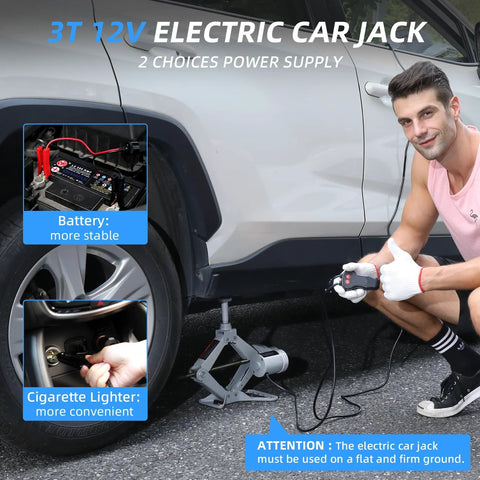STANDTALL 3T 12V electric car jack, scissor floor jack with handheld controller beside SUV