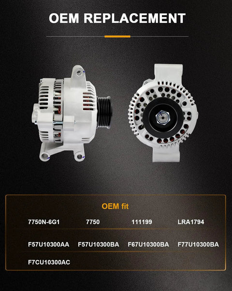 Front and side view of alternator replacement for Ford Aerostar 1995 1997 3.0L and 1994 1997 4.0L OE 7750N