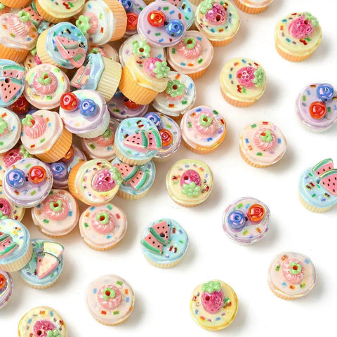 Colorful Imitation Food Resin Beads Set 30 Pcs 3D Fruit Cupcake Mini Dessert Spacers for DIY Crafts and Kawaii Jewelry Projects