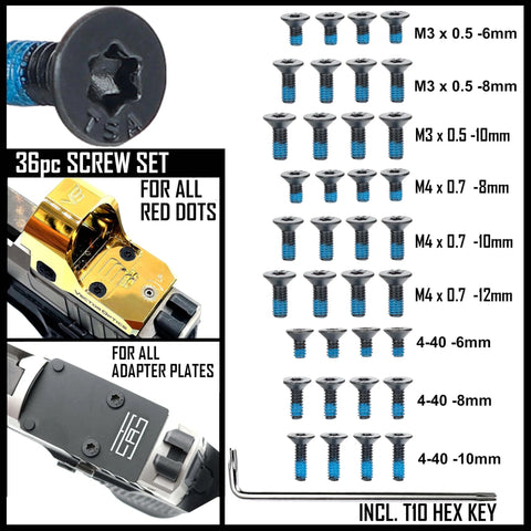 36 Piece Screw Set Built For SIG SAUER Red Dot Optics And Adapter Plates With T10 Key And Pre Coated Threadlocker Easy Mount Kit With 9 Thread Sizes For RMR RMSc DeltaPoint Acro RomeoZero