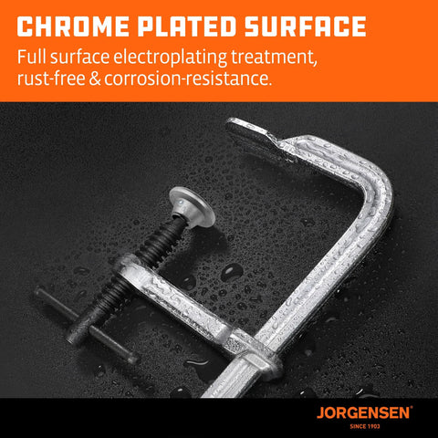 Jorgensen 6-inch bar clamp, heavy-duty drop-forged steel, chrome-plated surface, 2-pack.