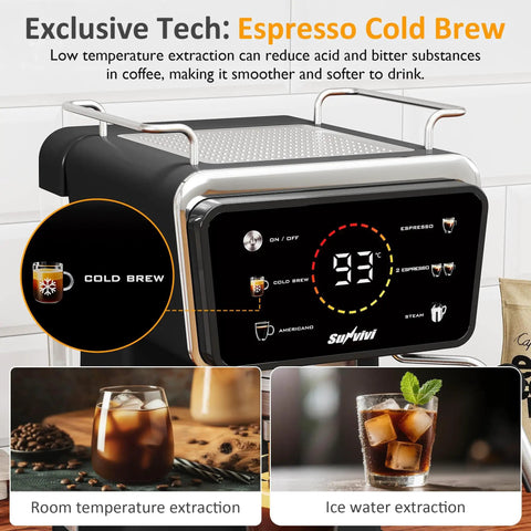 20 Bar Espresso Machine For Home And Office With Milk Frother, Iced Coffee Maker, Cold Brew, Barista Style Americano, LED Display