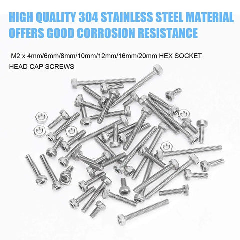 310 Piece Stainless Steel 304 Hex Socket Head Cap Bolts Screws Nuts Kit With Allen Wrench M2 M4 M6 M8 M10 M12 M16 M20