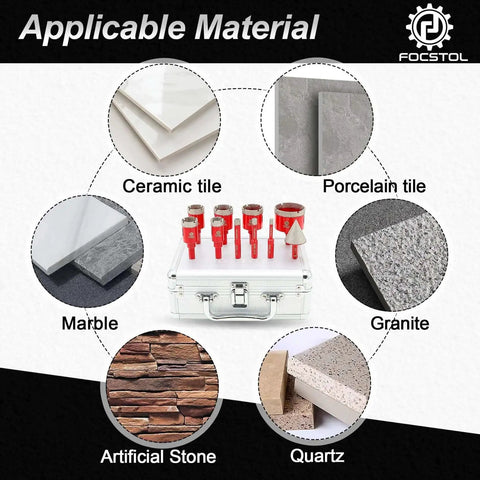 Diamond Core Drill Bits Set For Porcelain Tile Ceramic Granite Marble, 10 Piece Hole Saw Kit and its applicable materials