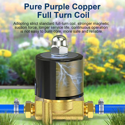 Heavy Duty One Quarter Inch NPT Brass Electric Solenoid Valve Normally Closed AC 110 Volt in outdoor setting