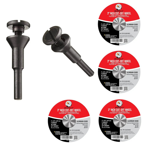 Premium Die Grinder Bits Set With Carbide Burrs For Metal, 8 Pc shown with mandrels and 3 inch cut-off wheels for grinders
