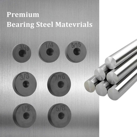 7 Piece Double Flare Tool Adapters For Brake Lines 3 Sixteenths To 5 Eighths Inch, premium bearing steel material displayed.