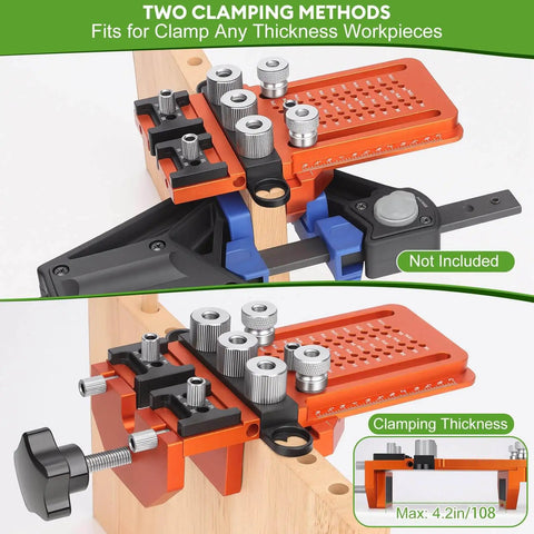Adjustable Dowel Jig Kit With Quick Positive Stop And Clamp For Precision Woodworking Fits One Quarter Three Eighths And One Half Inch Dowel Holes Includes Nine Hardened Steel Drill Bushes For Fast Accurate Dowel Joints In Cabinets And Furniture