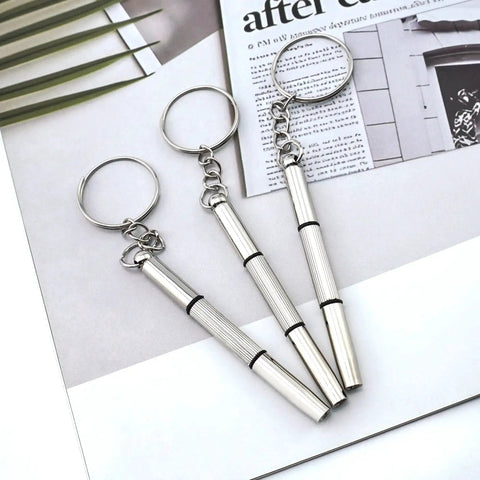 3 In 1 Glasses Repair Kit With Mini Portable Screwdrivers On Keyring Flat Head Phillips And Hex Driver in stainless steel