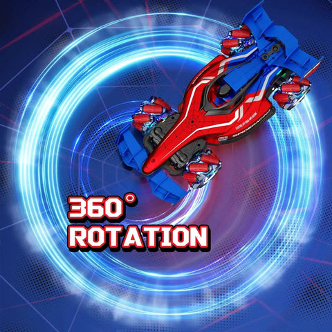 Two Point Four GHz Monster RC Truck With Lights And Music For Off Road Stunts One Twelfth Scale Remote Controlled Car performing 360 spin