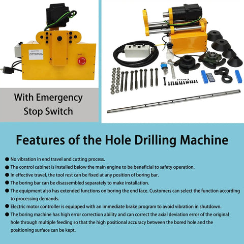Portable Precision Boring Machine For Heavy Machinery On Site 110V With 55-260mm Hole Capacity 380mm Travel And Repair Bores 150cm Bar For Excavators Loaders And Cranes HayWHNKN, components displayed