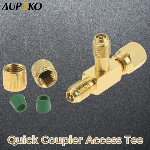Quick Coupler Access Tee For Vacuum Gauges And Deep Vacuum Pumps, brass 1/4 inch valve core tee adapter with swivel connector