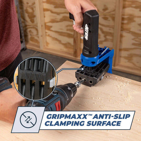 Pocket Hole Jig 520PRO With Easy Clamping And Adjusting, 360 Degree Rotating Handle, 260 Screws Included, in use on wood
