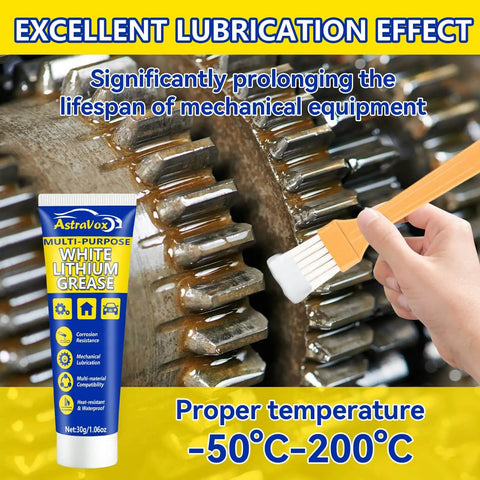 White Lithium Grease with Brush for Hinges, Bearings, Gears, Multi-purpose lubricant application on gears