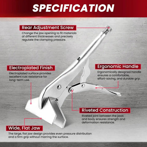 Heavy Duty 10 Inch Locking Sheet Metal Clamp With Adjustable Pliers, Duck Bill Panel Clamp, nickel plated carbon steel construction