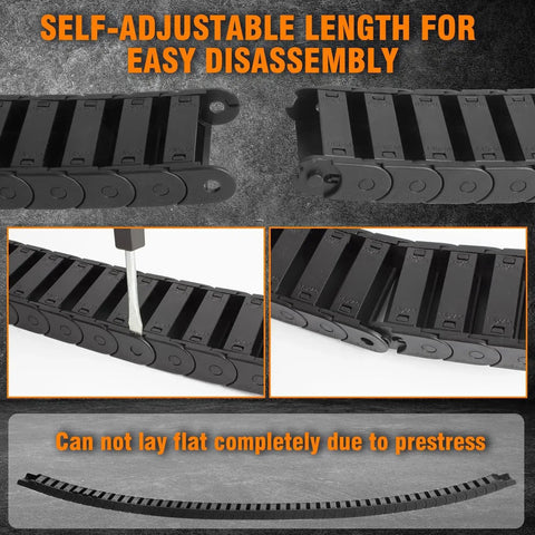 Drag Chain Cable Carrier For 3D Printers And CNC Mills, 7x7mm Inner Size, R15 Bridge Type, 39.3Inch Length, Black PA66 Nylon, openable sections.