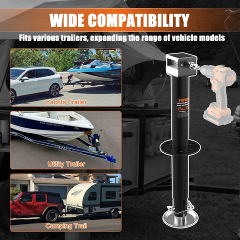 Heavy-duty 5000 lb A-frame trailer jack with 30 in lift, black steel, cordless drill compatible, adjustable drop leg