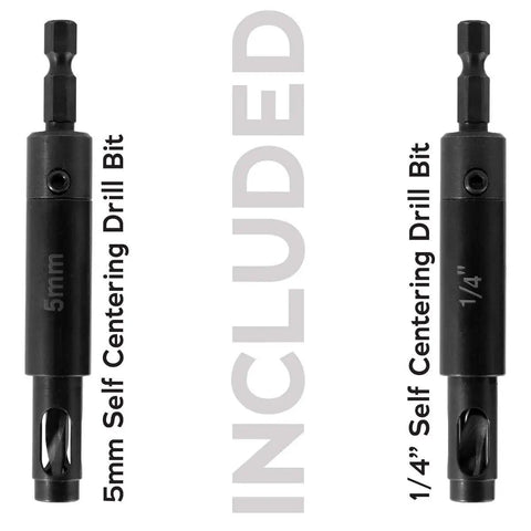 5mm and 1/4 inch self-centering drill bits included in Dual Sided Shelf Pin Jig With One Quarter Inch And Five Millimeter Self Centering Drill Bits, Adjustable Shelf Jig For Easy Alignment On Both Sides, Quick Setup Shelving Templates