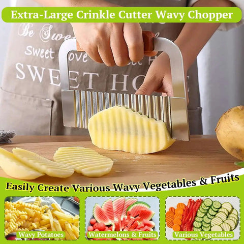 Extra Large Crinkle Cutter For Potatoes And Veggies By Suuker Pro Grade Stainless Steel Wavy Chopper slicing a potato