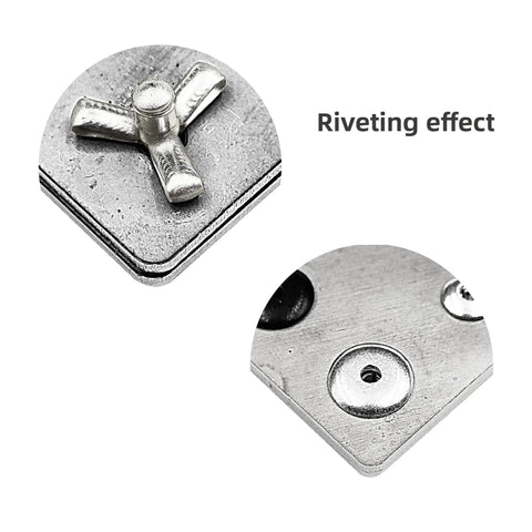 Riveting effect of Tri-Fold Aluminum Blind Rivet Kit With 50 Pcs Tri Grip Bulb Style Pop Rivets for automotive and soft plastic materials.