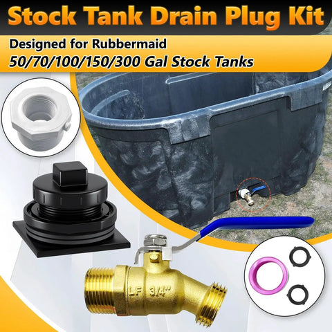 Stock Tank Drain Plug Kit Fits 50 70 100 150 300 Gallon Rubbermaid Stock Tanks With One And One Quarter Inch By Three Quarter Inch Pipe Reducer And Three Quarter Inch Brass Faucet