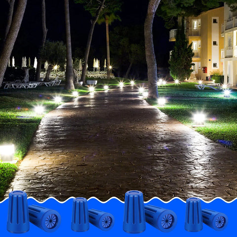 Waterproof outdoor electrical connector cable terminal, blue, landscape wire splice connectors, 40 pieces.