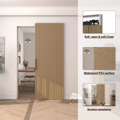 Concealed Sliding Barn Door With Soft Close Hardware Kit, 38 In By 86 In Light Brown Hidden Door For 30 To 34 In Openings
