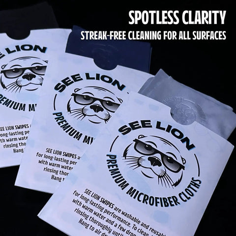 Packaging for Ultrasoft Microfiber Lens Cleaning Cloths for Glasses and Screens 6 Pack with spotlessly clear text.