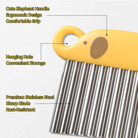 Elephant Handle Crinkle Cutter For Veggies And Fries Easy To Use Stainless Steel Wavy Slicer With Ergonomic Grip