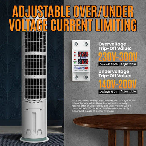 Adjustable Miniature Circuit Breaker With Time Delay And Auto Reset No Nonsense Safety, LCD display, voltage settings visible