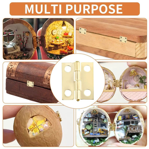 50 Piece Mini Hinges Set For Craft Cabinets And Jewelry Boxes With 200 Screws Gold Finish Flat Butt Hinges For DIY Miniature Furniture And Wooden Boxes Chest Cabinets
