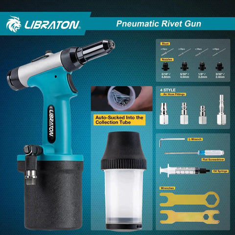 Beefy Heavy Duty Pneumatic Rivet Gun Kit With Self Suction Design Fast Air Riveter with accessories and 200 rivets