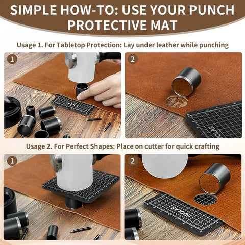 Step-by-step guide using Leather Circle Cutter Tool Set 12 Piece Circle Punch Kit With Pro Grade Calibrated Diameters for crafting.