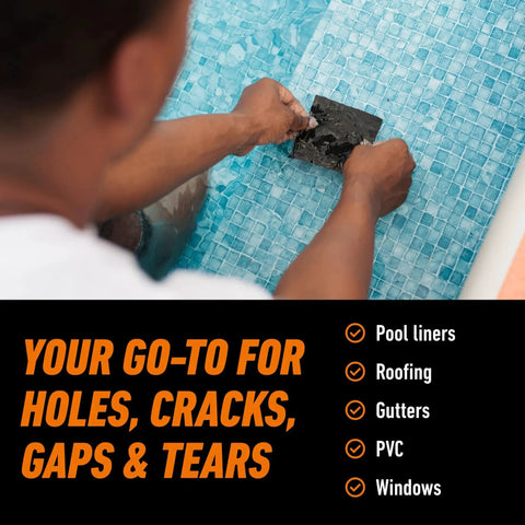Applying Waterproof Patch And Seal Tape Black 4x10 Inch For Permanent Leaks And Repairs to a pool surface