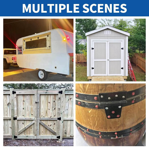 Multiple uses of Heavy Duty Black Gate Hinges 3.5 Inch With Screws Pack Of 6 for wood fences, barn doors, trailers, and barrels