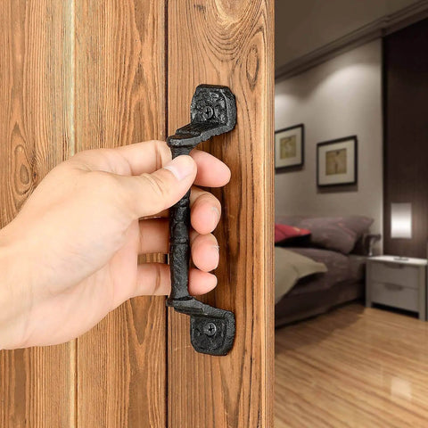 4 Pack 5.51 Inch Cast Iron Sliding Barn Door Handles Black Vintage Gate Pulls for Outdoor Garage Closet Interior and Drawer