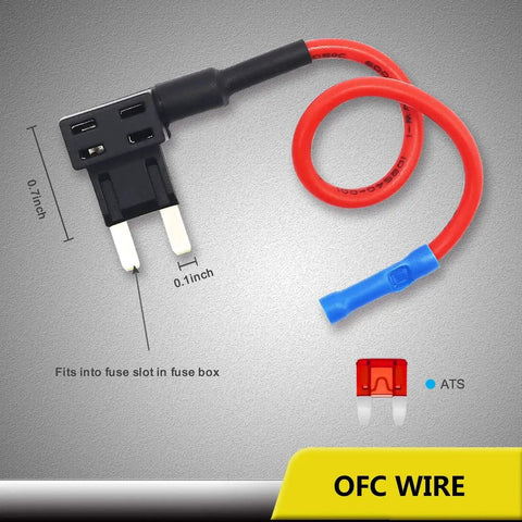 12V Car Add A Circuit Fuse Tap Adapter Kit With Mini ATS Blade Fuse Holder Dual Slot for circuit expansion, dimensions shown.
