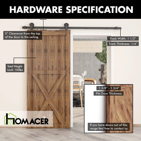 Black Rustic Non Bypass Sliding Barn Door Hardware Kit For One Door Six Foot Flat Track T Style Rollers Heavy Duty
