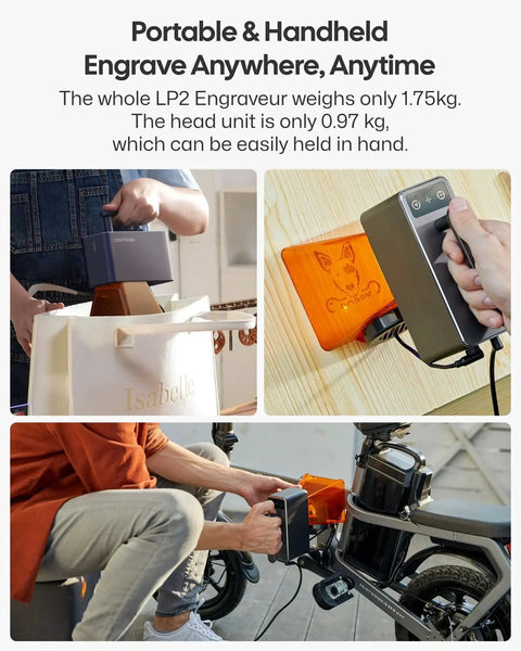 Powerful Portable Laser Engraver LP2 with Rotary Roller for wood, metal, leather, and acrylic engraving and cutting.