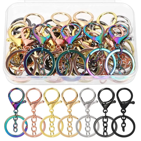 28Pcs 7 Color Lobster Claw Clasps With Key Chain And Flat Split Keychain Ring Set For Purses, Bags And DIY Crafts