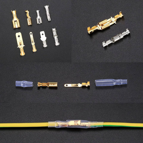 150 Piece Quick Splice Spade Connectors Kit With Insulated Nylon Sleeves For Two Point Eight Four Point Eight And Six Point Three Millimeter Male And Female Crimp Terminals For Car Audio Wiring, showing connectors and wiring installation.
