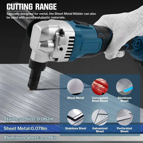 Cutting demonstration with Cordless Nibbler 18V 3 Speed Adjustable 16 Gauge Sheet Metal Cutter With Brushless Motor Up To 2400RPM.
