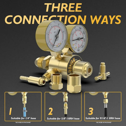 Image showing Your Go To Dual Function Argon CO2 Regulator For MIG And TIG Welding 0-4000 PSI Input Pressure with three connection ways