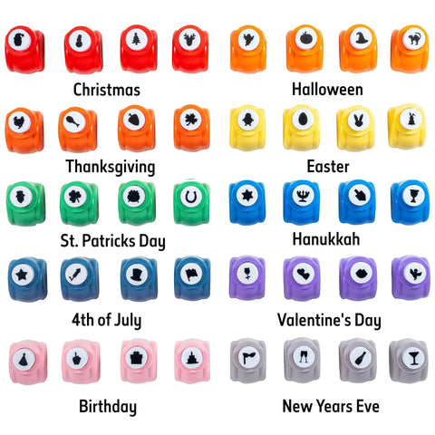 Mini Scrapbook Paper Hole Puncher Set With Forty Holiday Designs for Easter Christmas Thanksgiving Fourth of July Halloween