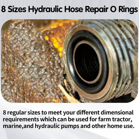 Close-up of hydraulic fitting with O-ring from 195 Piece ORS ORFS Hydraulic O Ring Kit With Buna 90 Nitrile O Rings 8 Sizes For Flat Face Fittings And Hydraulic Hoses Durable Sealing Kit For Replacements And Maintenance Pro Grade.