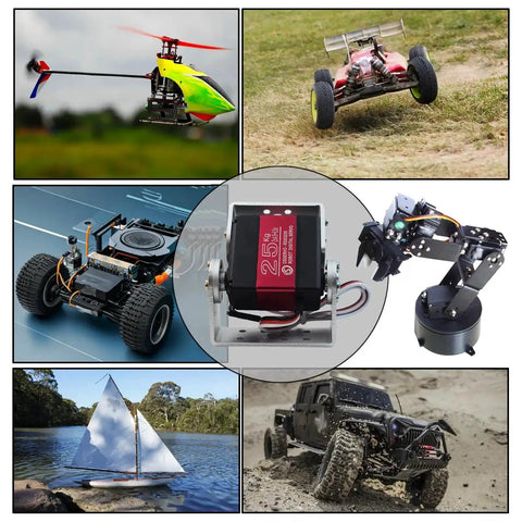 Collage of Two Pack 25Kg Digital RC Servo RDS3225 Waterproof High Torque Full Metal Gear Dual Shaft Servos used in RC vehicles and robotics