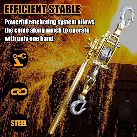 2 Ton Come Along Cable Winch Puller Heavy Duty Hand Puller With 2 Hooks 4400 Lbs Rated Capacity Double Metal Gear Ratchet