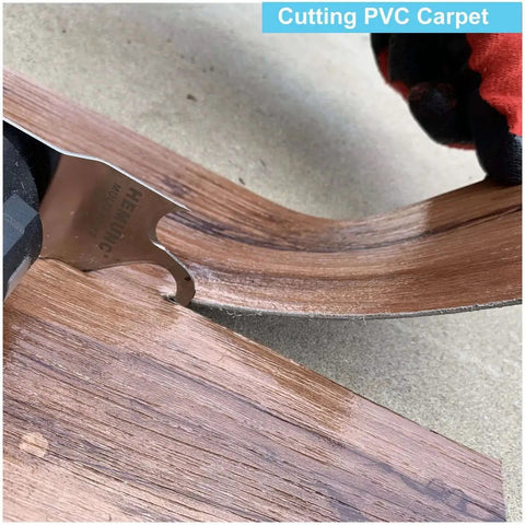 Oscillating Multitool Hook Knife Blades Set For Cutting Roofing Shingles PVC Carpet Cardboard And More Heavy Duty Steel Blades For Quick Cuts And Tough Jobs By HEMUNC Fits Dewalt Milwaukee Bosch Dremel Ryobi Ridgid Rockwell cutting PVC carpet close-up