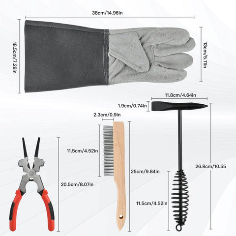 4-Piece Welding Slag Removal Tool Set With 10 Inch Chipping Hammer, Coil Spring Handle, Multi-Functional Pliers, Wire Brush And Welding Gloves