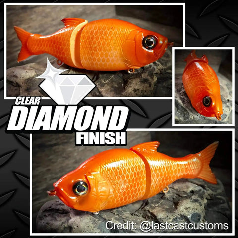 DiamondFinish Watercolor Clear Coat 1 Quart Scratch Resistant Single Part applied on an orange fishing lure